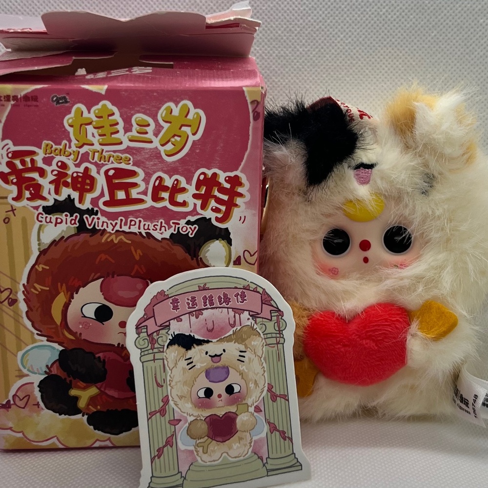 Kawaii Baby Three Cupid Calico Cat Plush keychain or bag charm